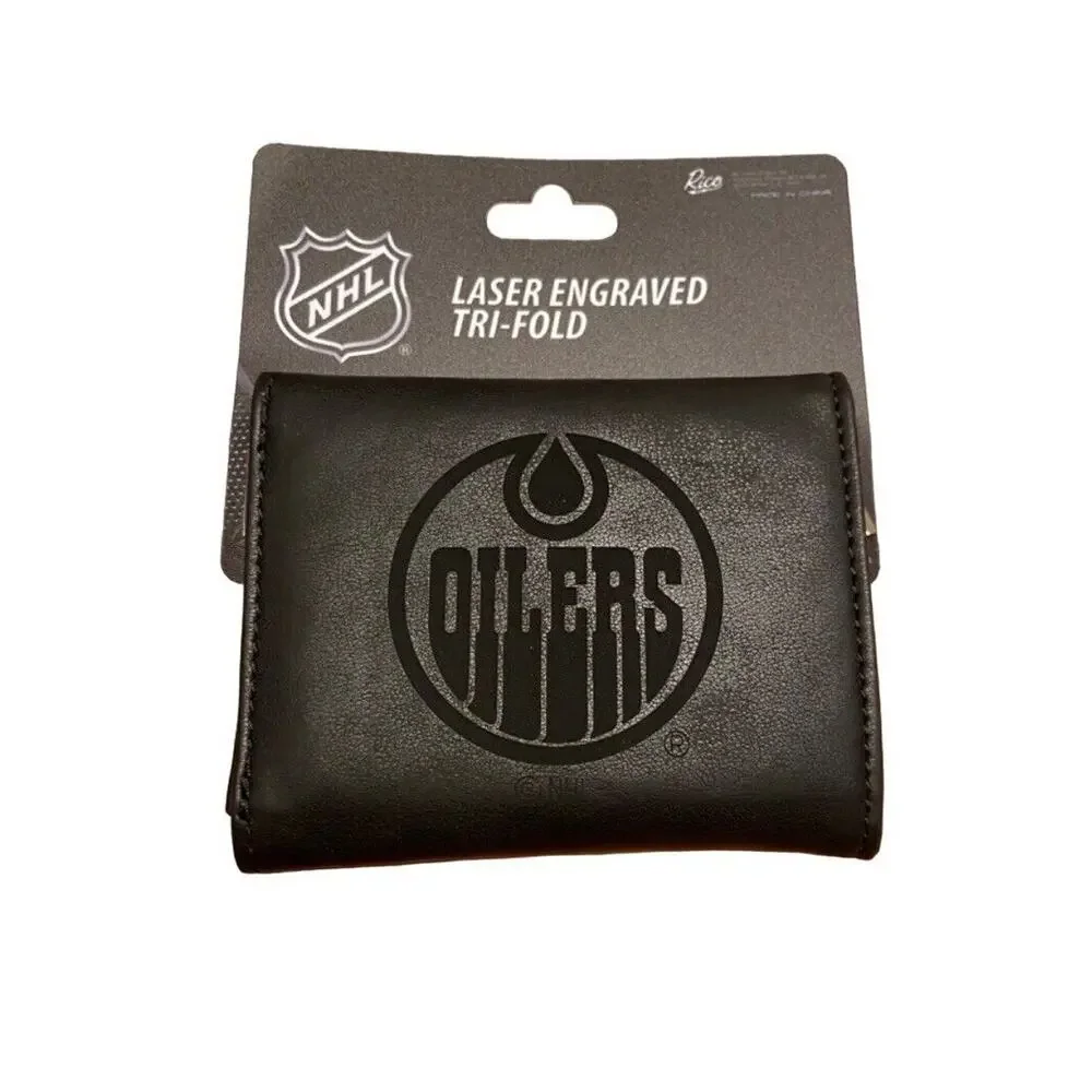 Edmonton Oilers NHL Laser Engraved Black Trifold Wallet Fan Gear LETRI7901BK NEW